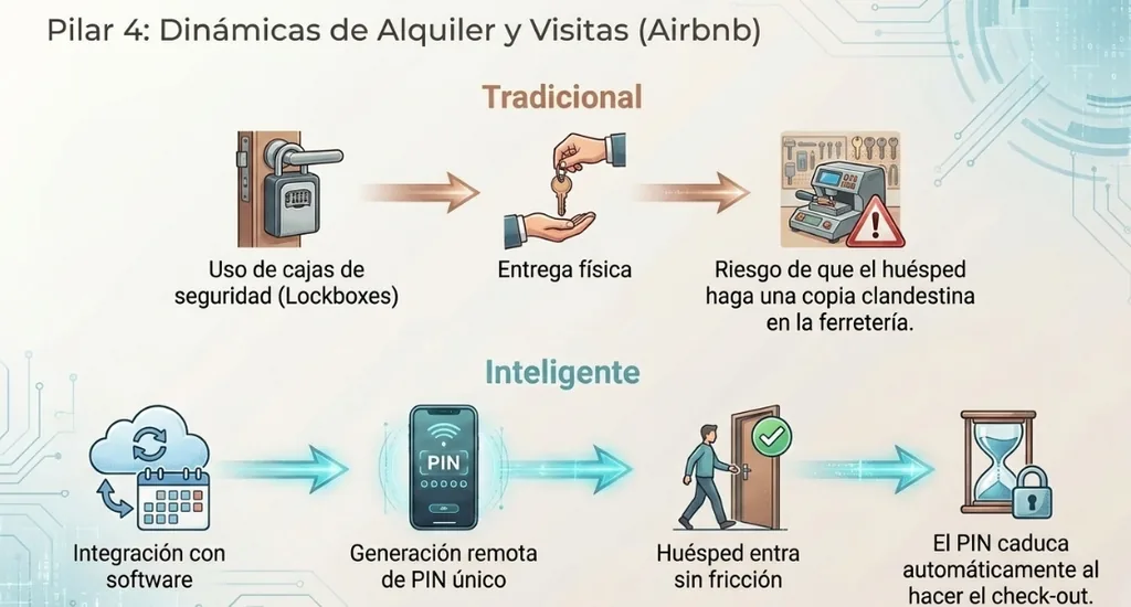 Flujo de acceso para alquiler temporario con generación remota de PIN y vencimiento automático al check-out