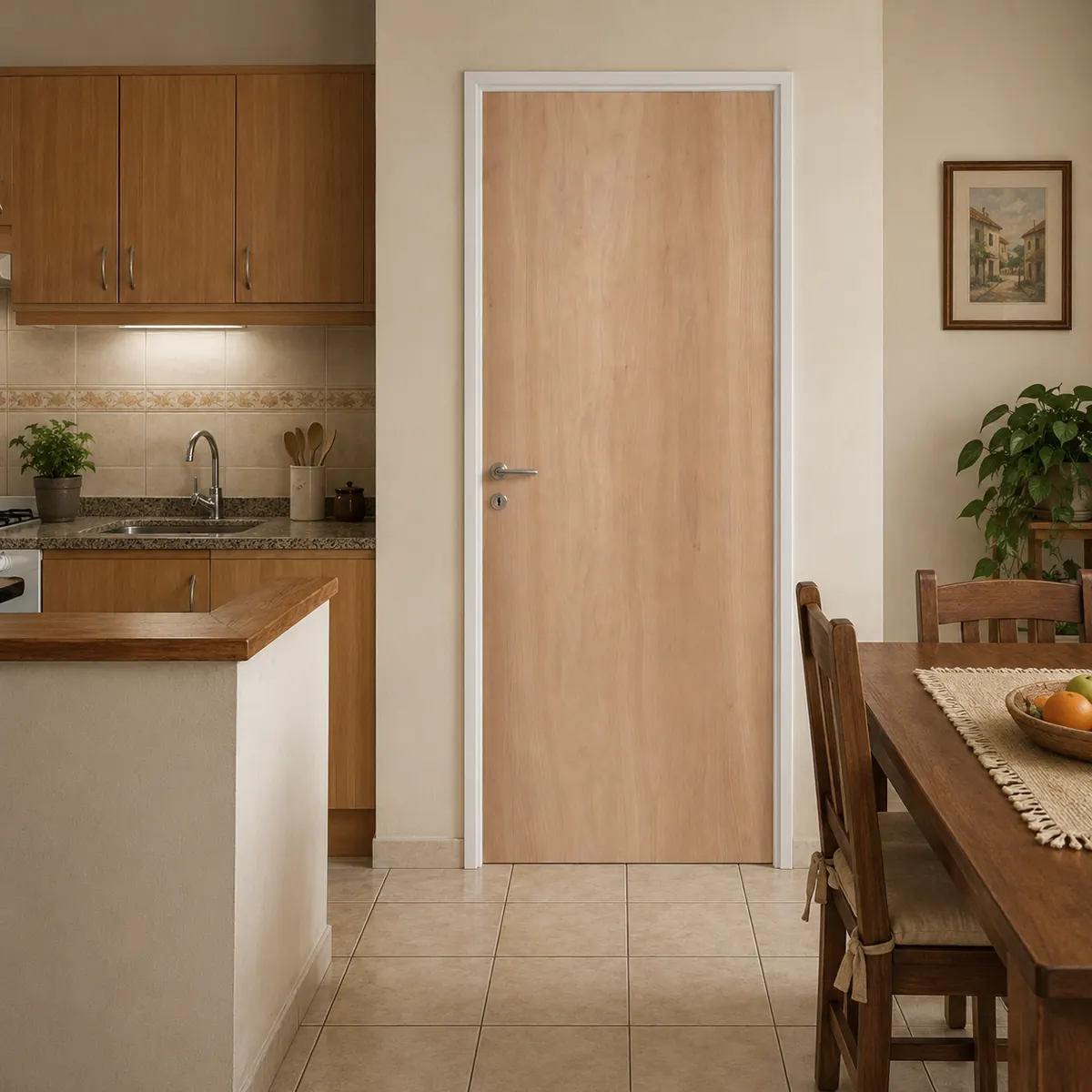 Puerta placa de cedrillo con marco de aluminio en comedor