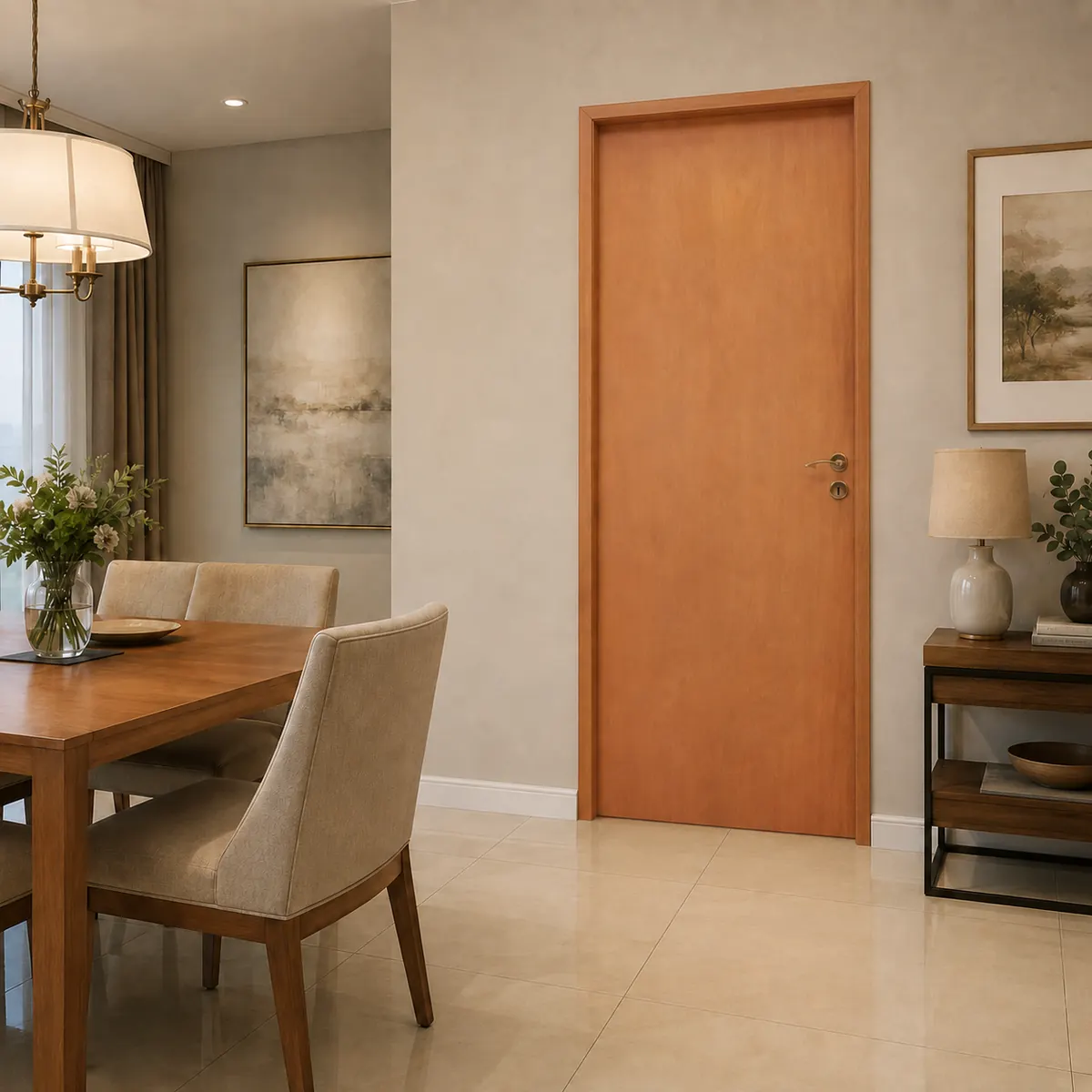 Puerta placa Premium con marco de madera en interior
